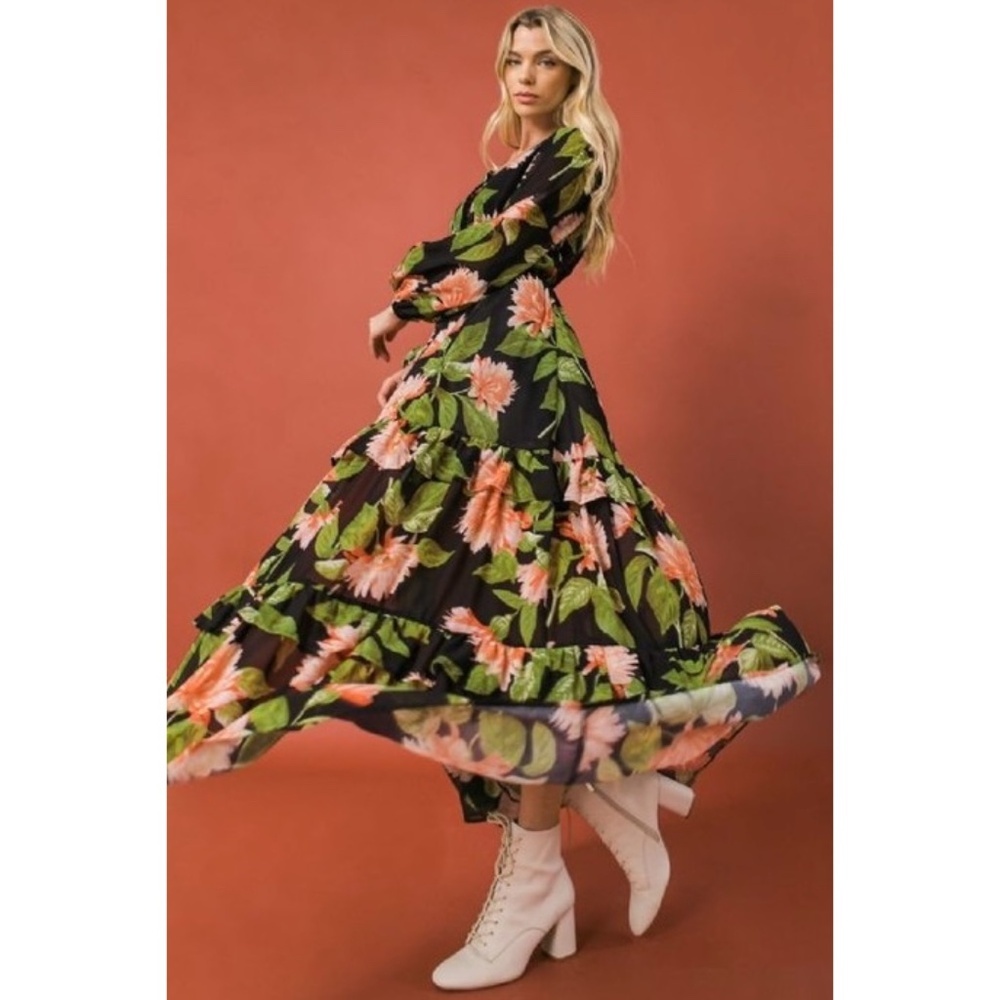Flying Tomato Tropical Print Long Sleeve Maxi Top - Picture 6 of 9